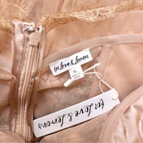 NWT For Love & Lemons x REVOLVE Bustier Gown XL Warm Taupe Ruffle Tulle Lace - Picture 5 of 14